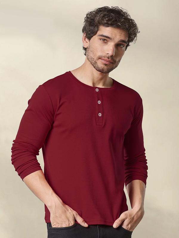 Mens Full Sleeve Cotton Henley T-shirt